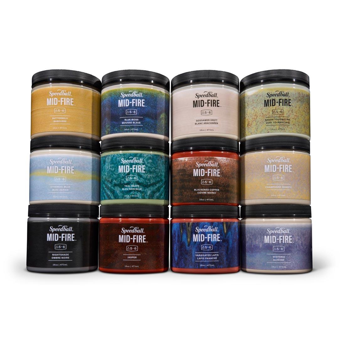 Speedball Mid-Fire Glaze Sampler Pack Pint Jar 12-Color Set