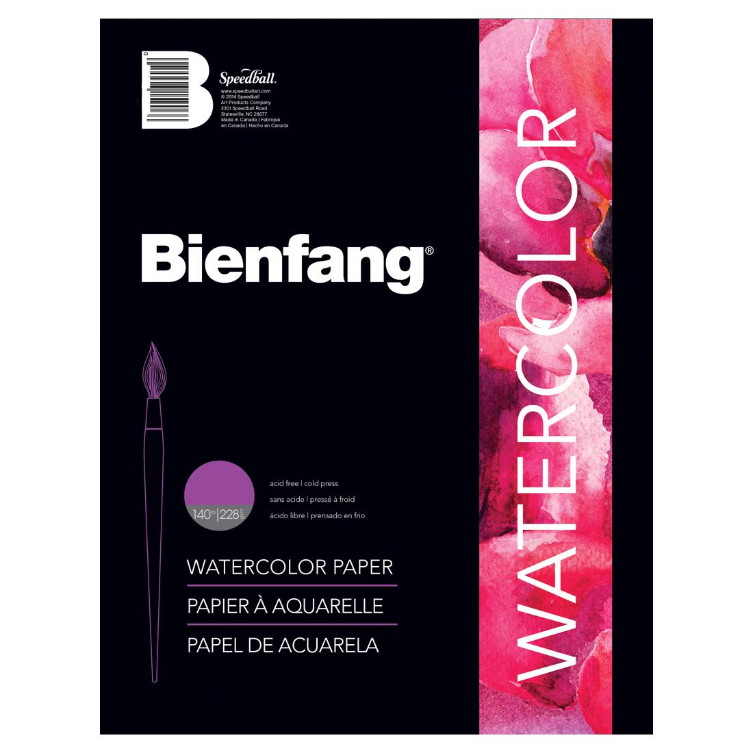 Speedball Bienfang Watercolor Paper Pack next to a painted color swatch