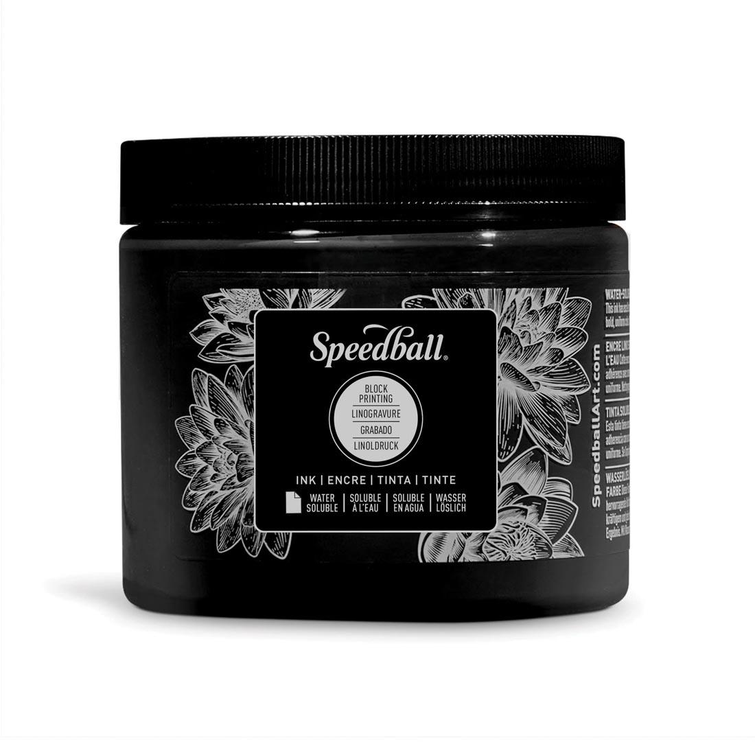 Jar of Black Speedball Water-Soluble Block Printing Ink