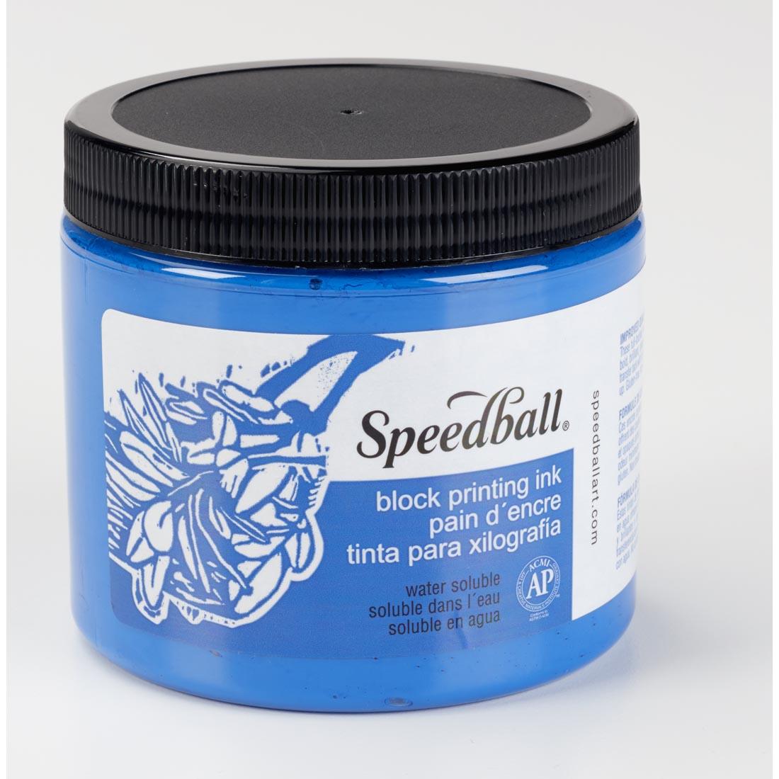 Jar of Blue Speedball Water-Soluble Block Printing Ink
