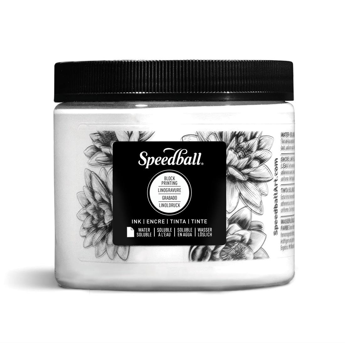 Jar of White Speedball Water-Soluble Block Printing Ink