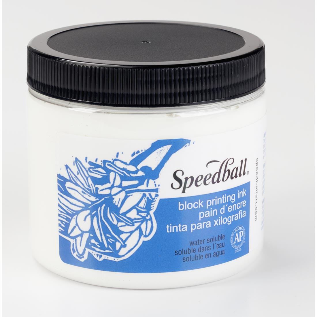 Jar of White Speedball Water-Soluble Block Printing Ink