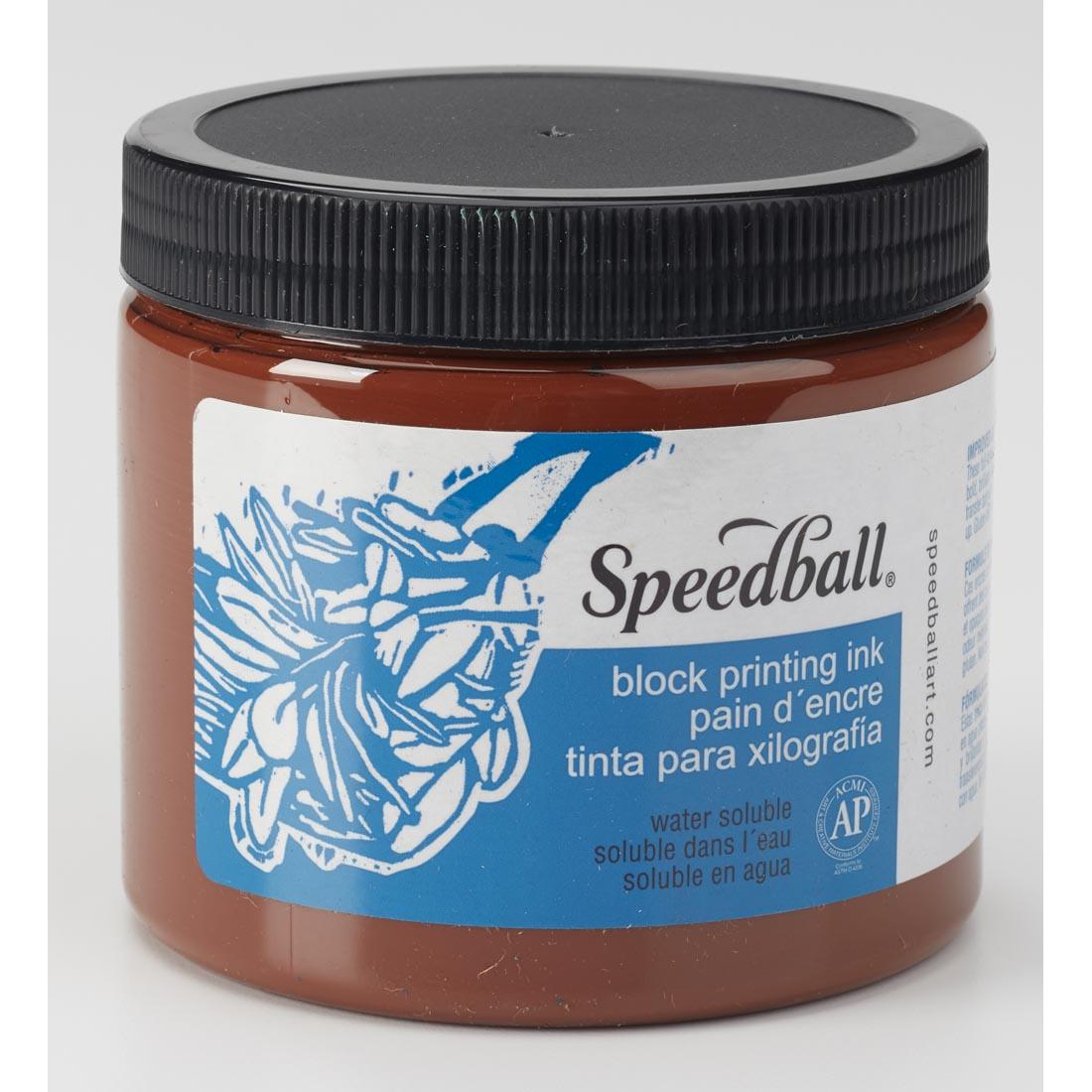 Jar of Brown Speedball Water-Soluble Block Printing Ink