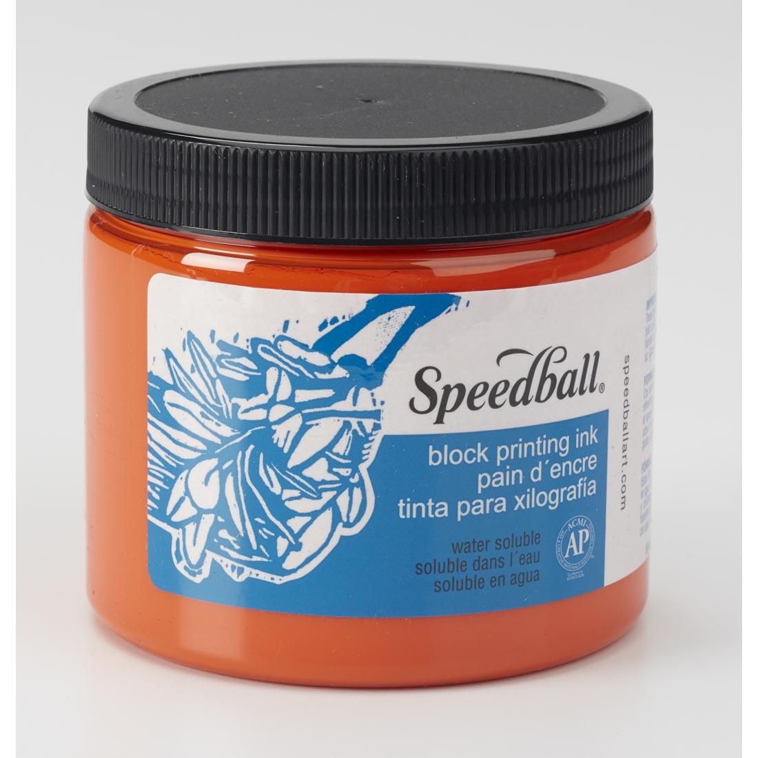 Jar of Orange Speedball Water-Soluble Block Printing Ink