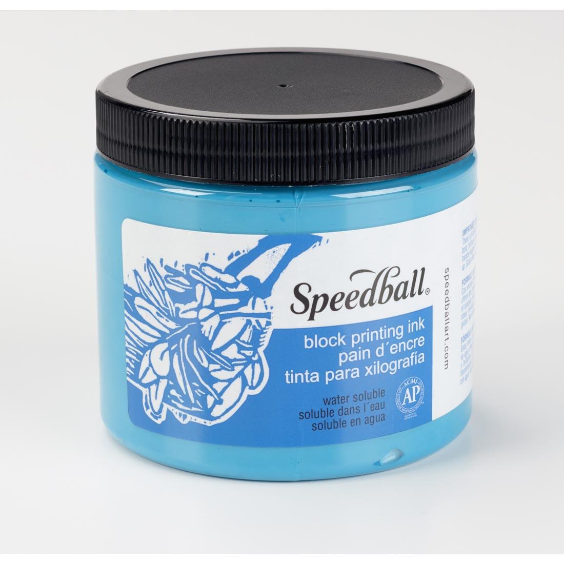 Jar of Turquoise Speedball Water-Soluble Block Printing Ink