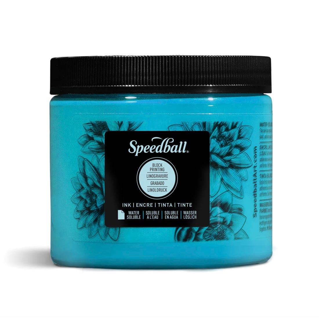 Jar of Turquoise Speedball Water-Soluble Block Printing Ink