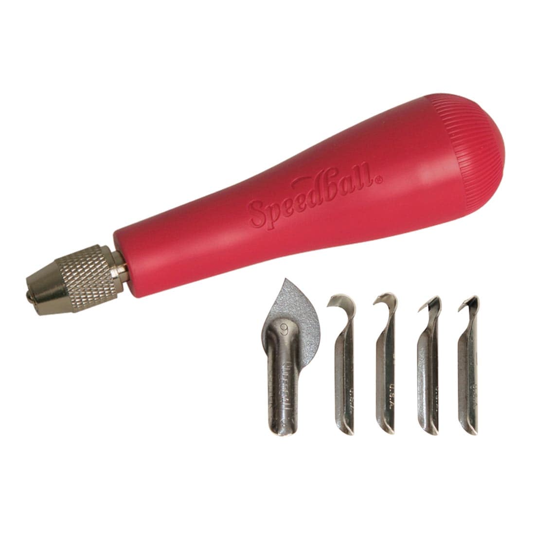 Five Speedball Linozips Safety Cutter Blades and a Handle