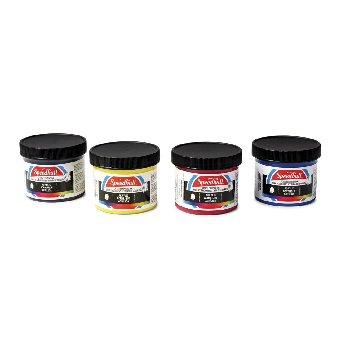 Speedball Acrylic Screenprinting Ink Starter Set, showing 4 jars