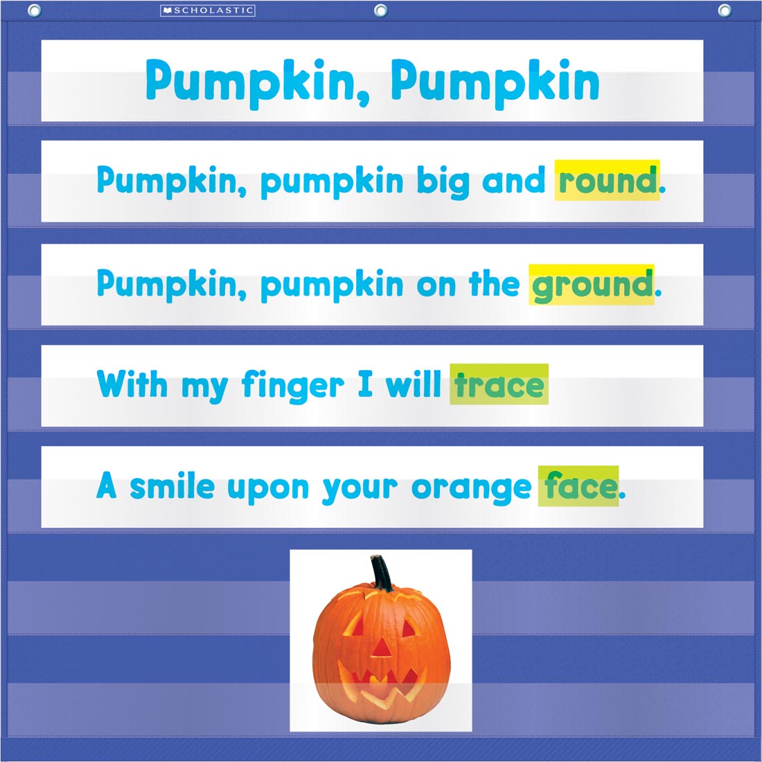 Blue Mini Pocket Chart shown in use with sentence strips