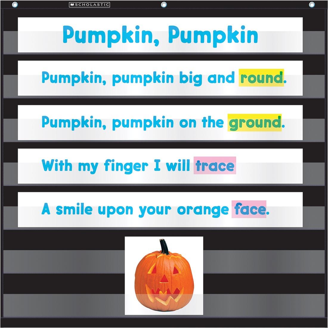 Black Mini Pocket Chart shown in use with sample sentence strips