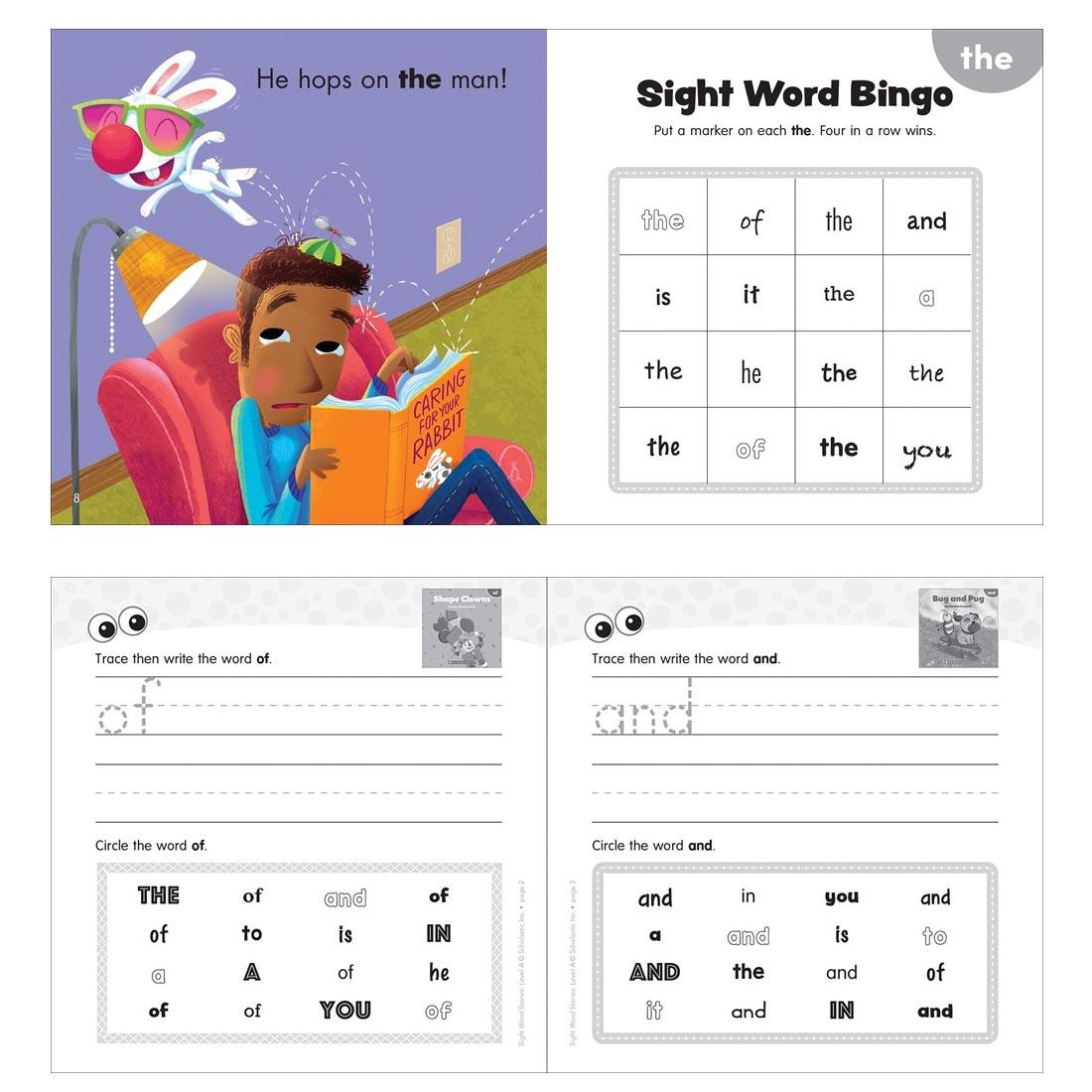 Sample pages from Scholastic Sight Word Stories Level A