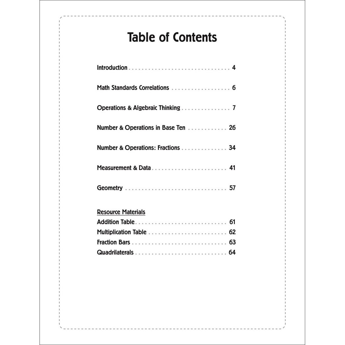 table of contents of Investigate Math Grade 3
