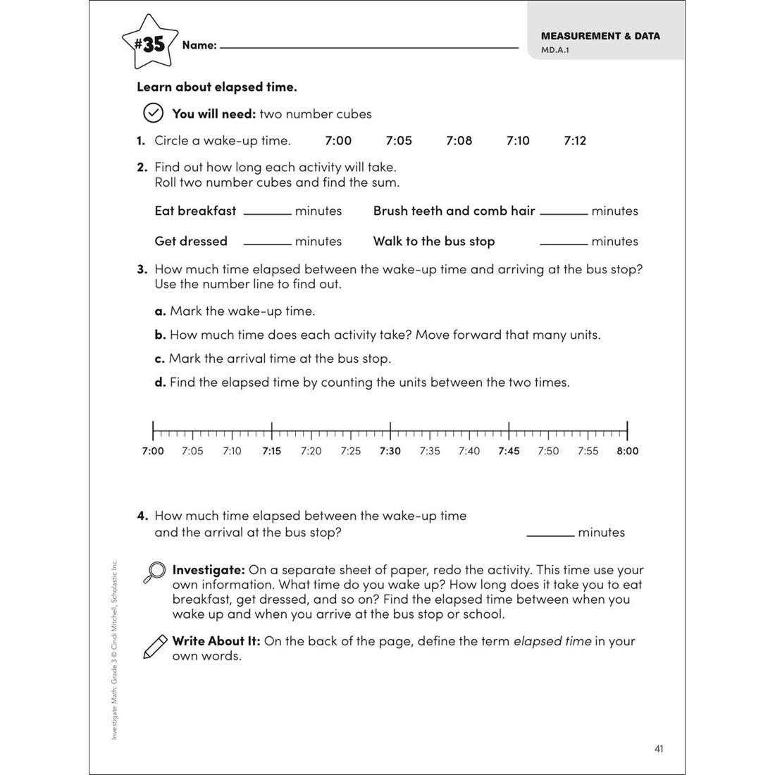 sample page from Investigate Math Grade 3