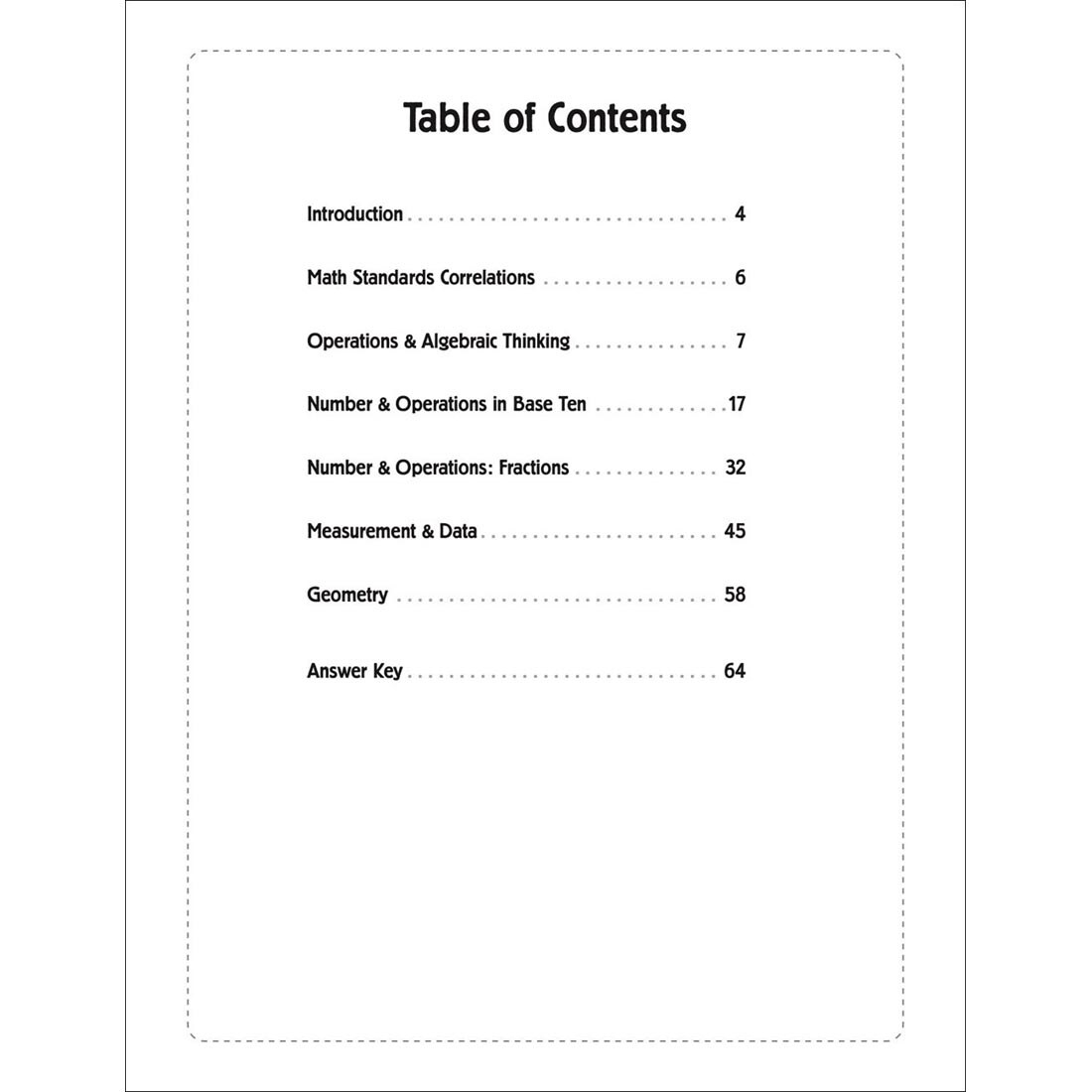 table of contents of Investigate Math Grade 4