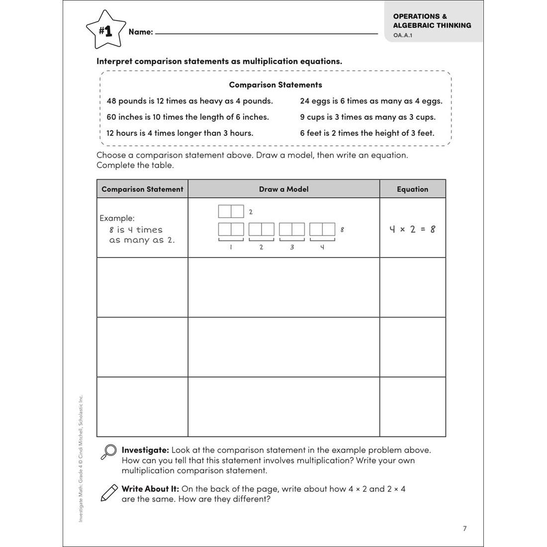 sample page from Investigate Math Grade 4