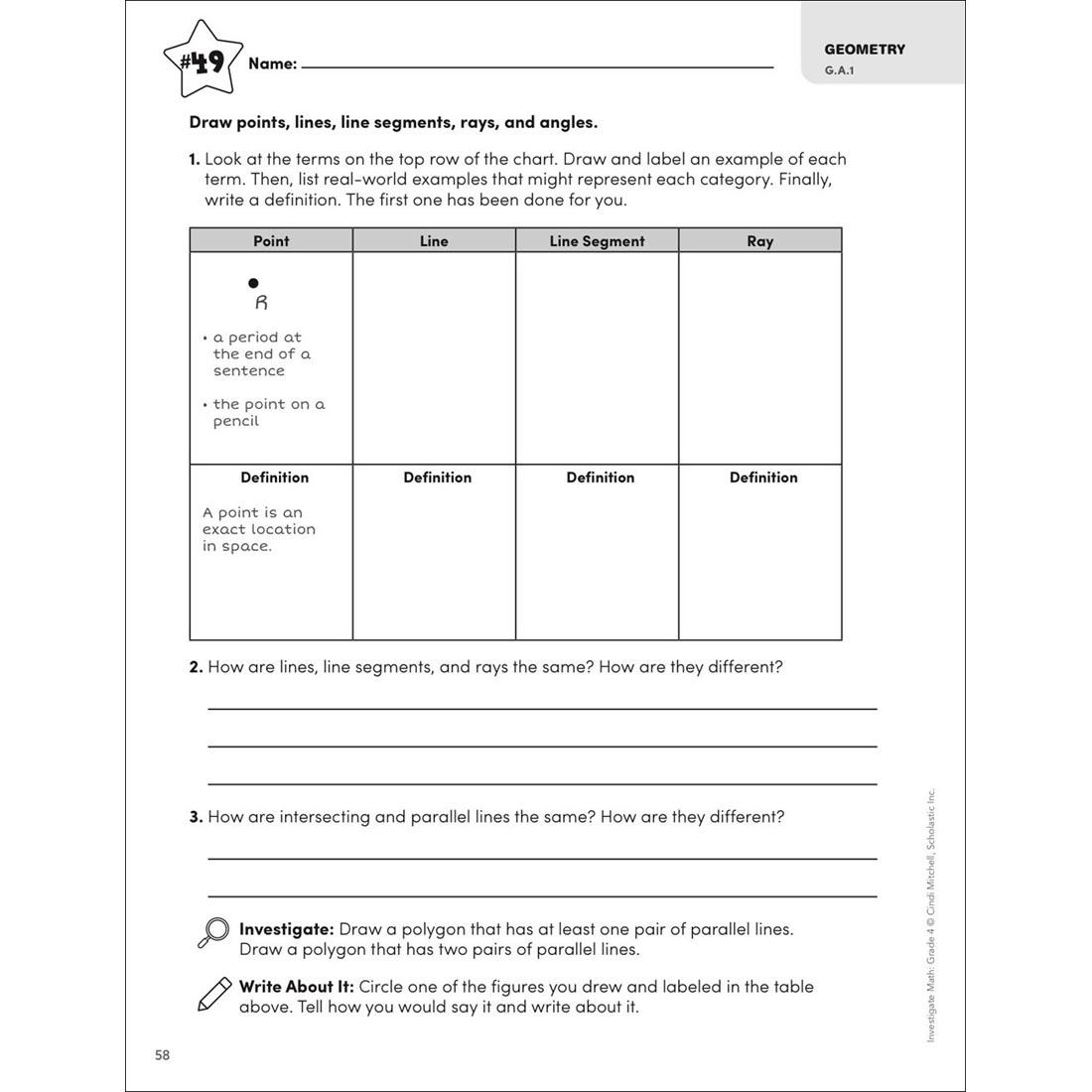 sample page from Investigate Math Grade 4