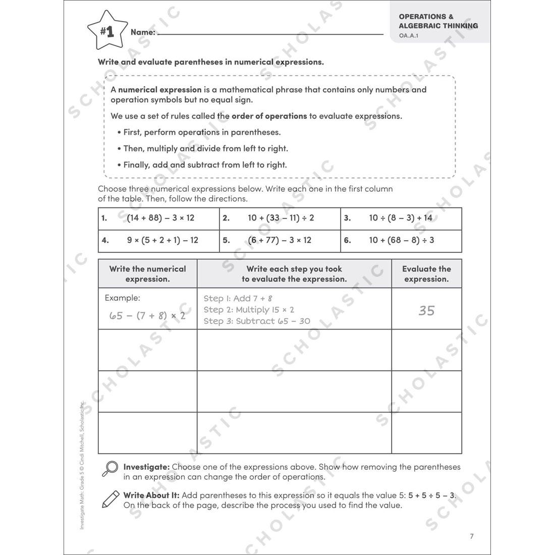 sample page from Investigate Math Grade 5