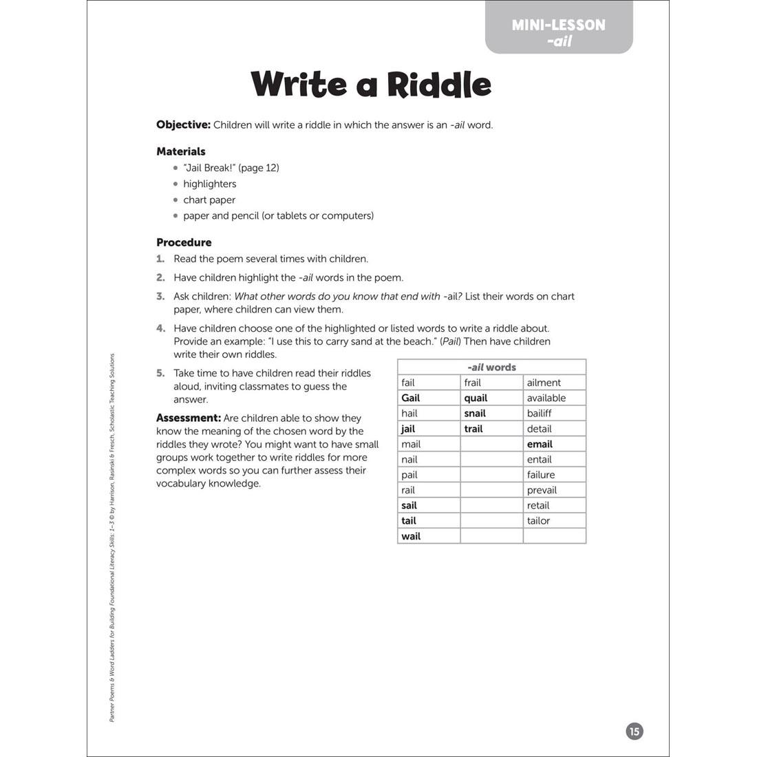 sample page from Partner Poems & Word Ladders for Building Foundational Literacy Skills Grades 1-3