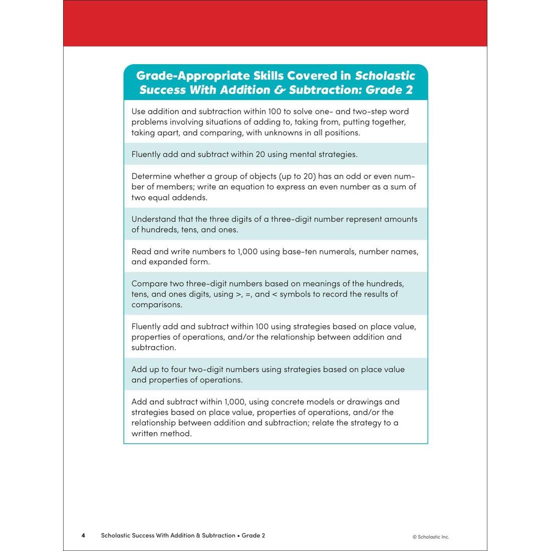 page 4 of Scholastic Success With Addition & Subtraction Workbook Grade 2