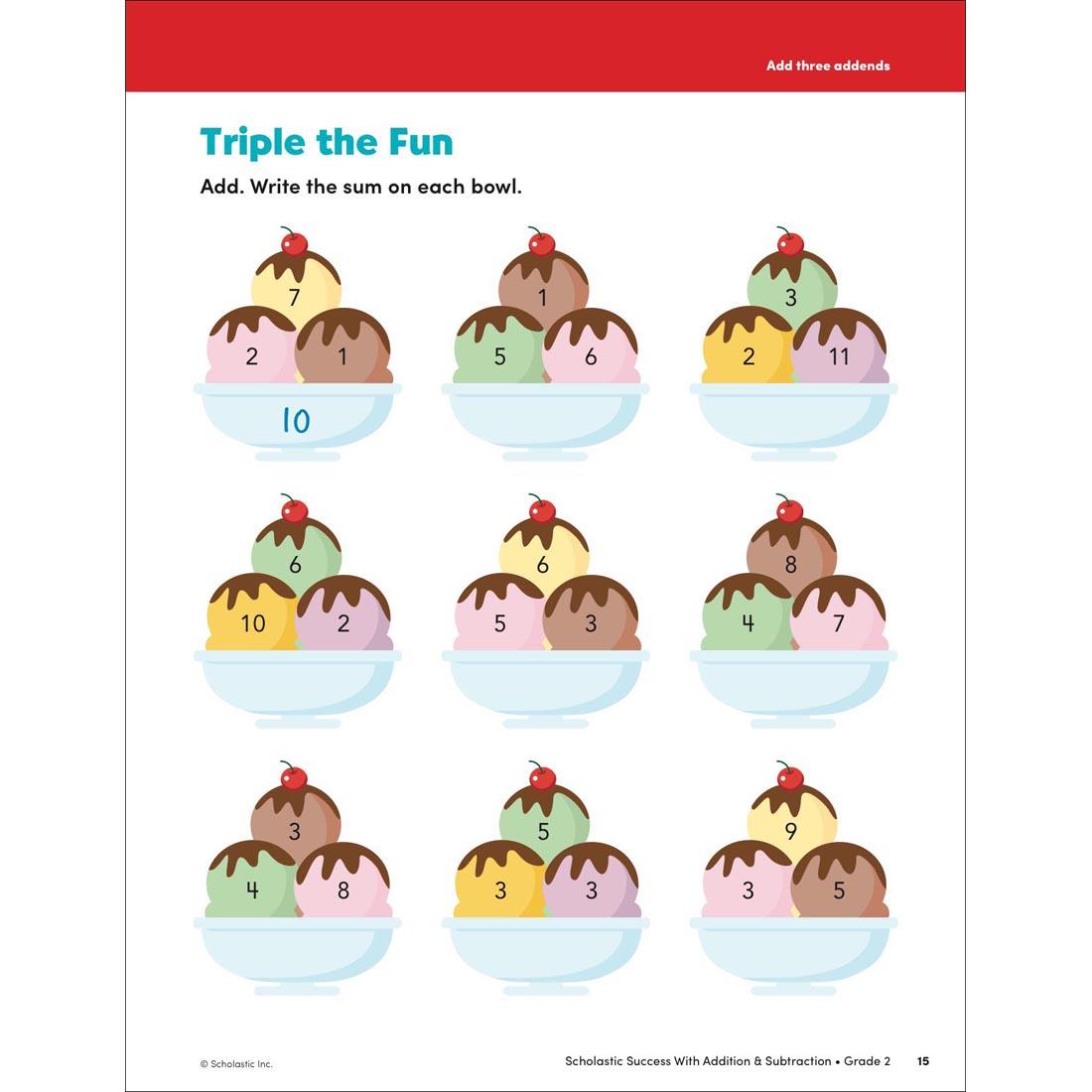 page 15 of Scholastic Success With Addition & Subtraction Workbook Grade 2
