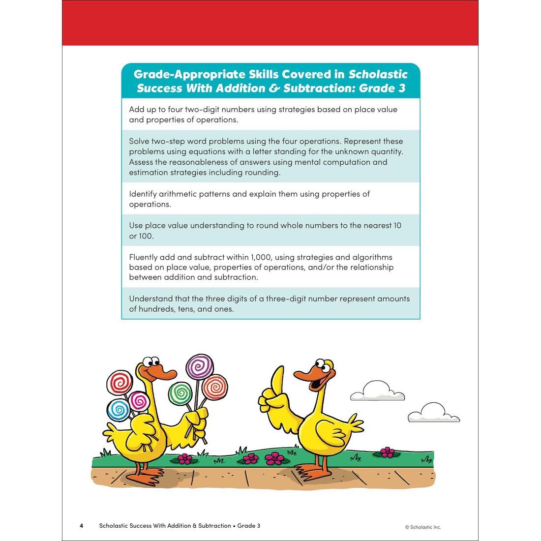 page 4 of Scholastic Success With Addition & Subtraction Workbook Grade 3