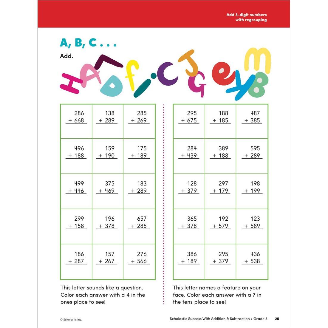 page 25 of Scholastic Success With Addition & Subtraction Workbook Grade 3