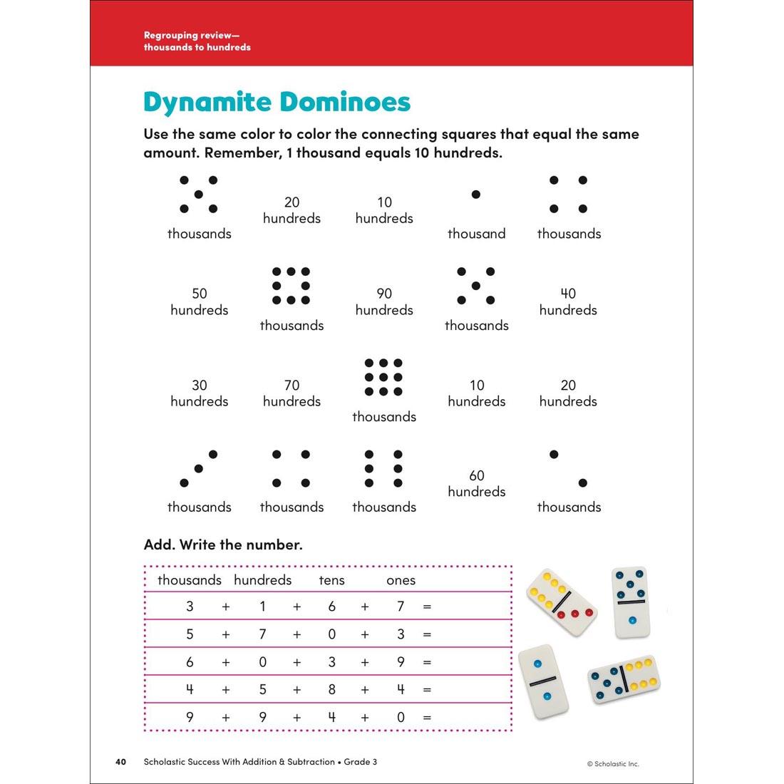 page 40 of Scholastic Success With Addition & Subtraction Workbook Grade 3
