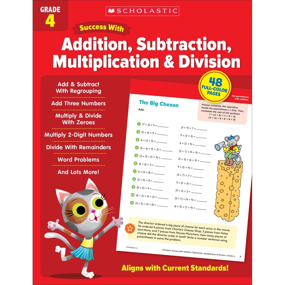 front cover of Scholastic Success With Addition, Subtraction, Multiplication & Division Workbook Grade 4