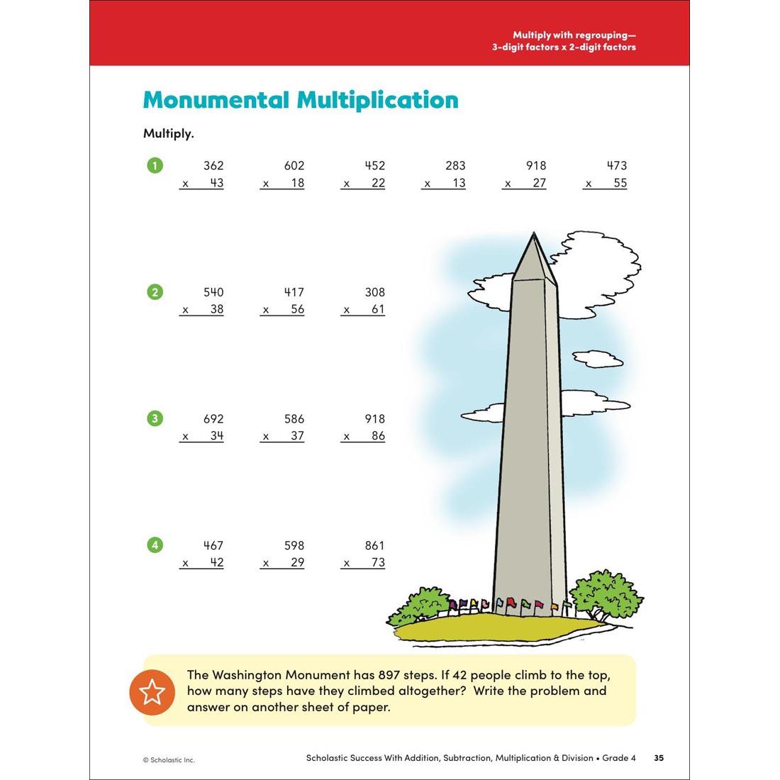 page 35 of Scholastic Success With Addition, Subtraction, Multiplication & Division Workbook Grade 4
