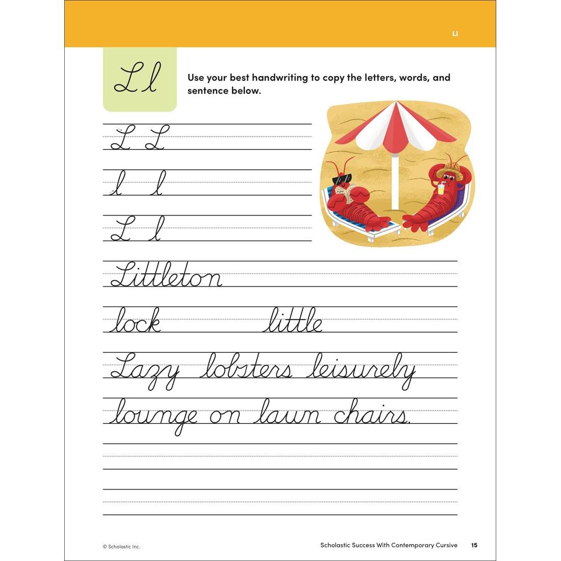 page 15 of Scholastic Success With Contemporary Cursive Workbook Grades 2-4