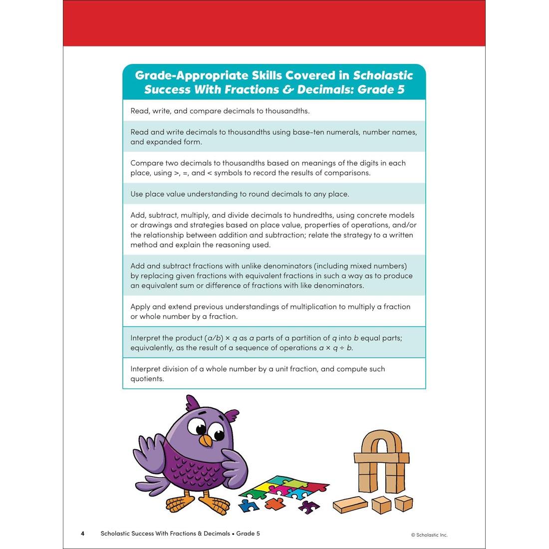 page 4 of Scholastic Success With Fractions & Decimals Workbook Grade 5