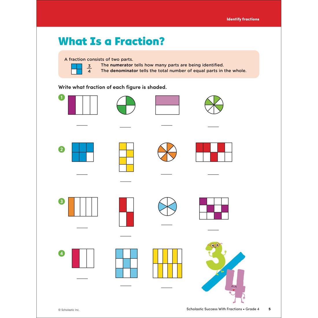 page 5 of Scholastic Success With Fractions Workbook Grade 4