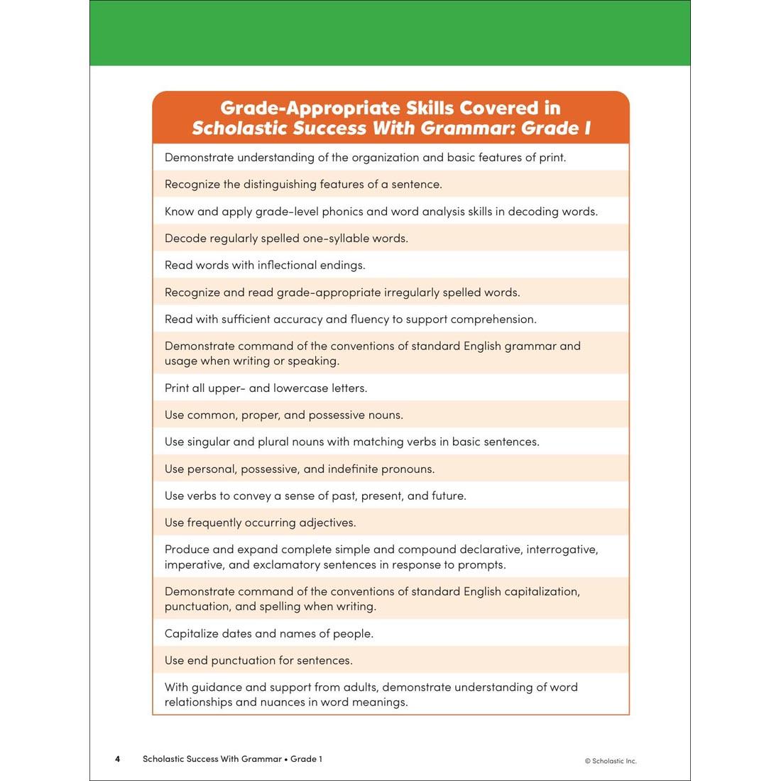 page 4 from Scholastic Success With Grammar Workbook Grade 1