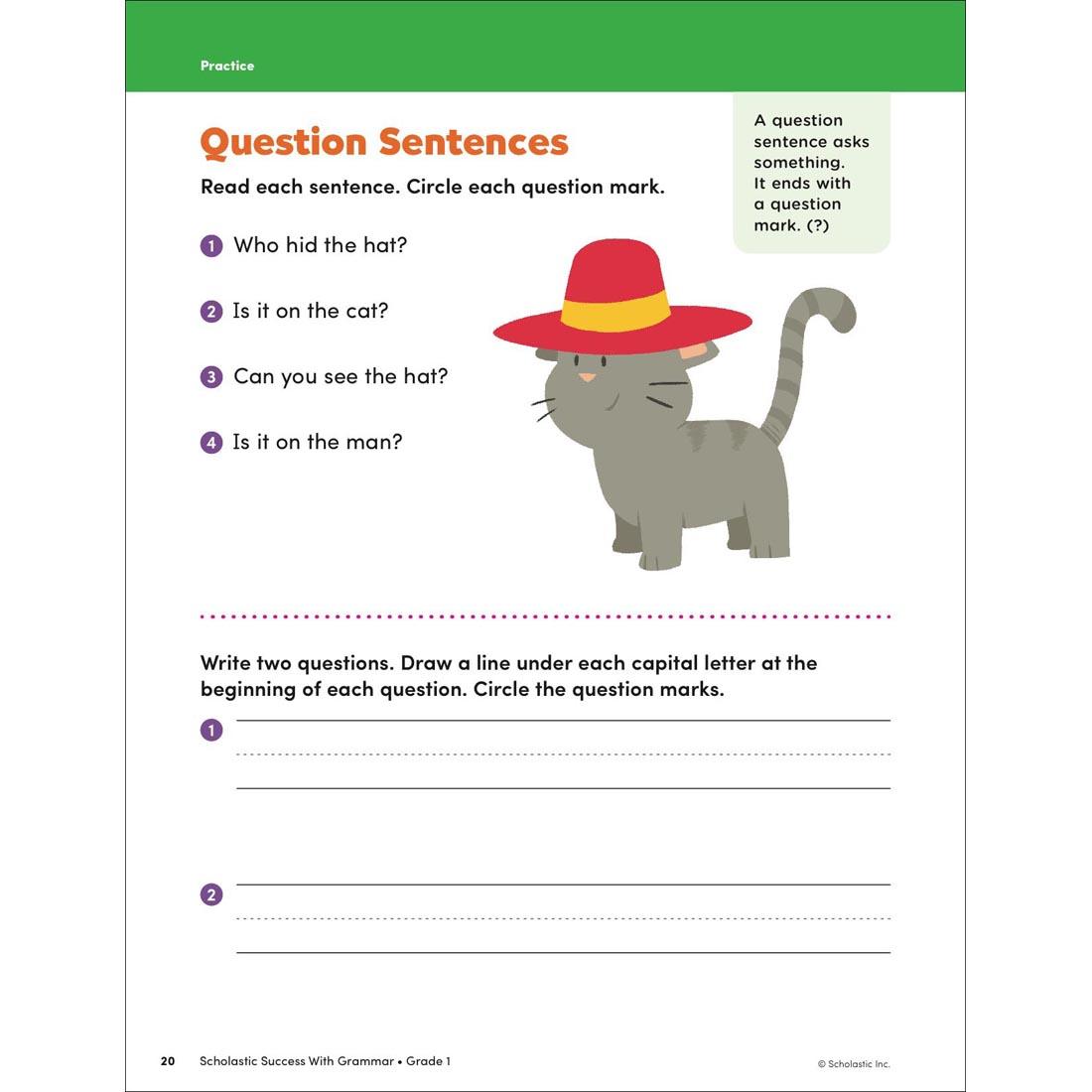 page 20 from Scholastic Success With Grammar Workbook Grade 1