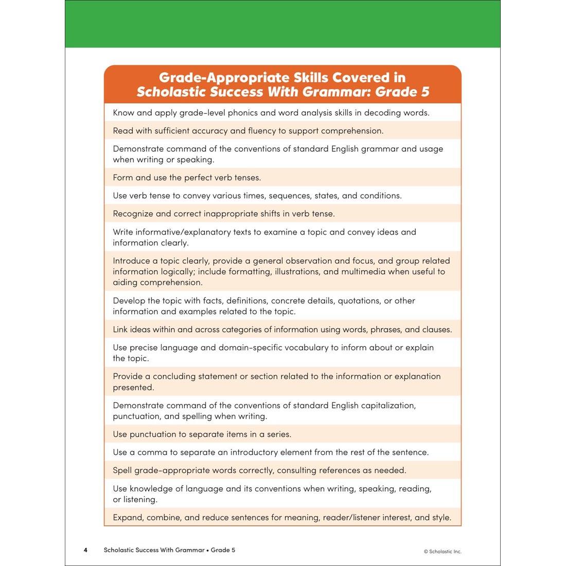 page 4 from Scholastic Success With Grammar Workbook Grade 5