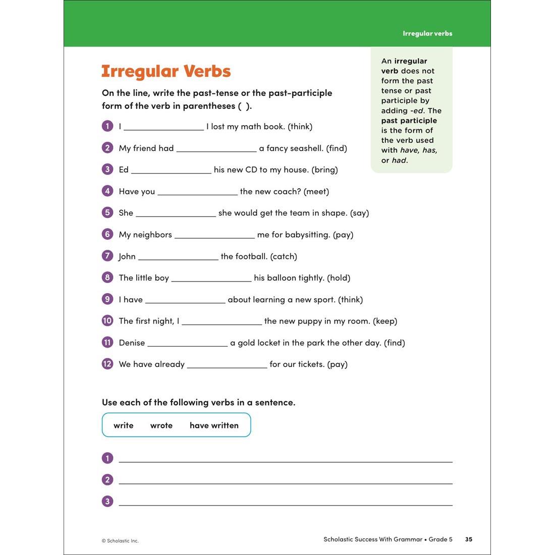 page 35 from Scholastic Success With Grammar Workbook Grade 5