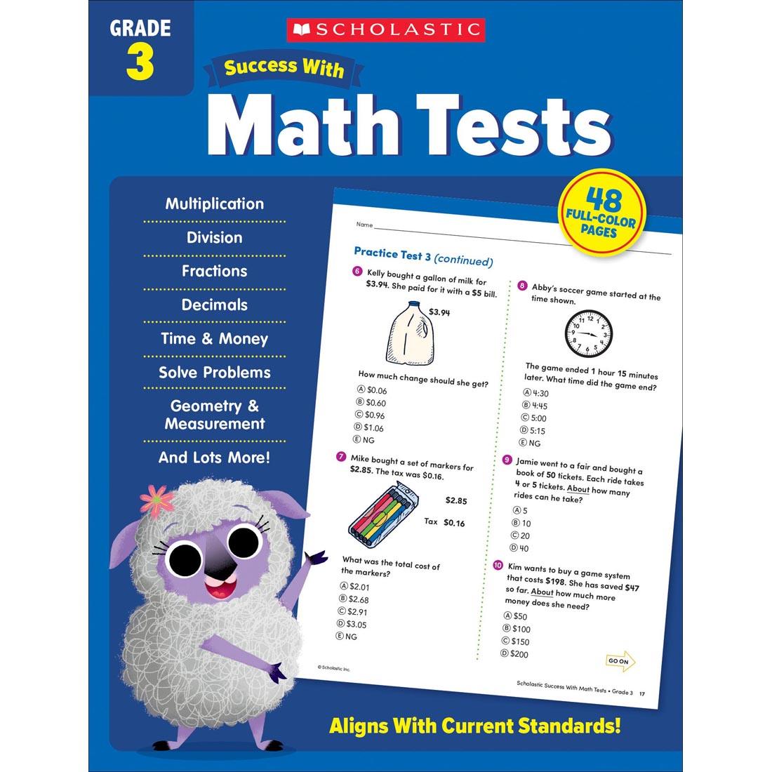 front cover of Scholastic Success With Math Tests Workbook Grade 3