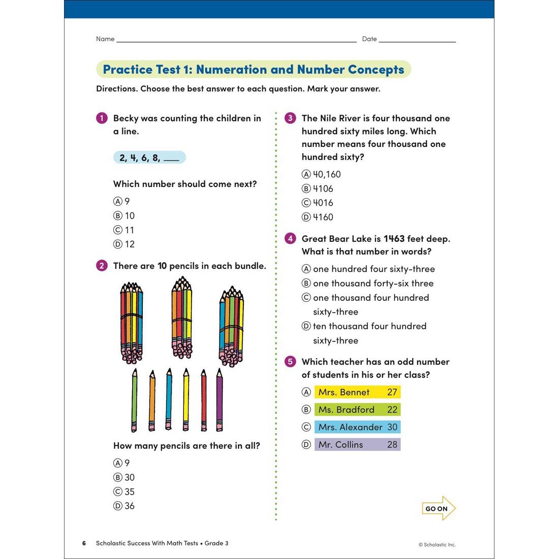 page 6 from Scholastic Success With Math Tests Workbook Grade 3