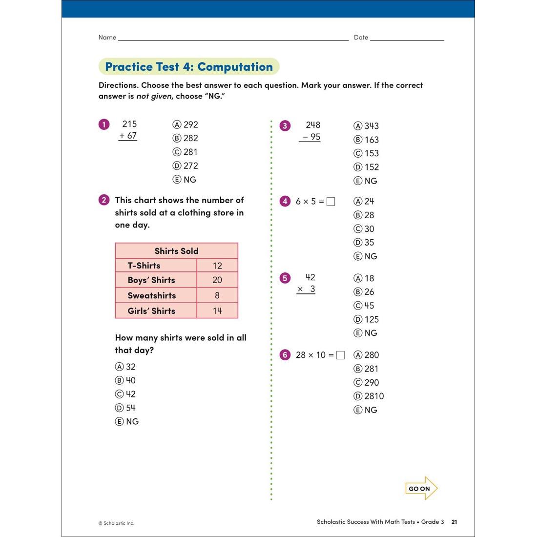 page 21 from Scholastic Success With Math Tests Workbook Grade 3