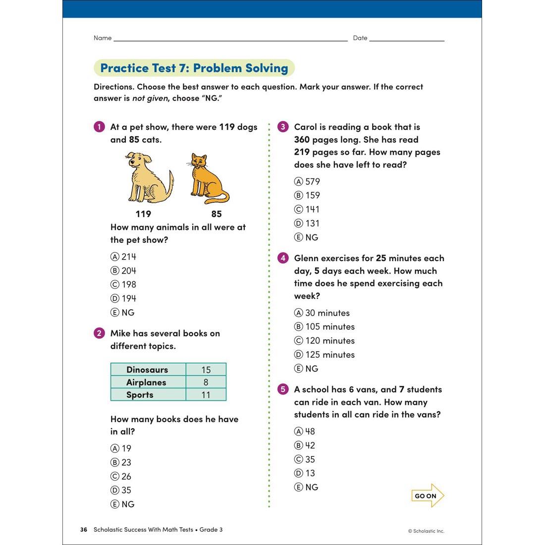 page 36 from Scholastic Success With Math Tests Workbook Grade 3