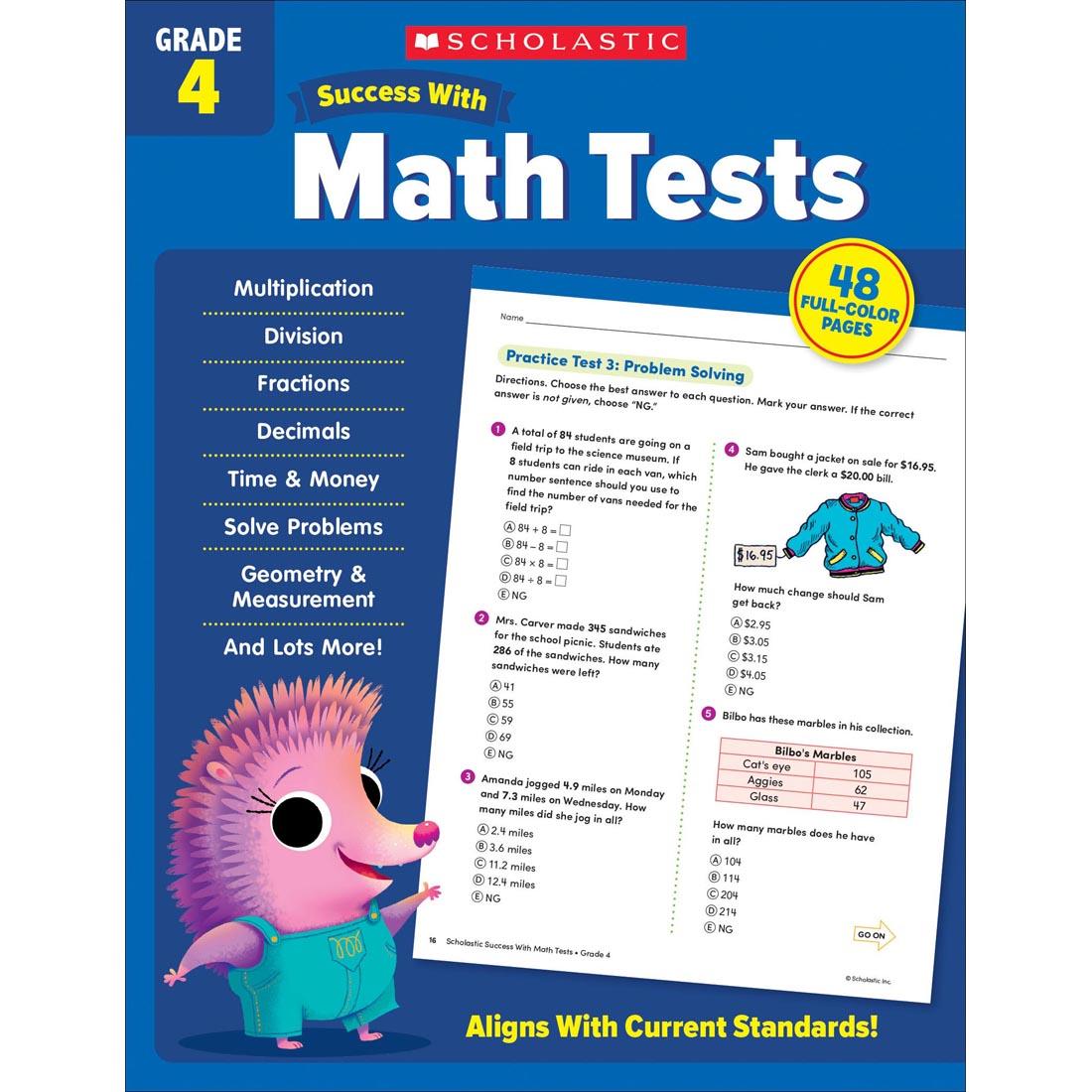 front cover of Scholastic Success With Math Tests Workbook Grade 4