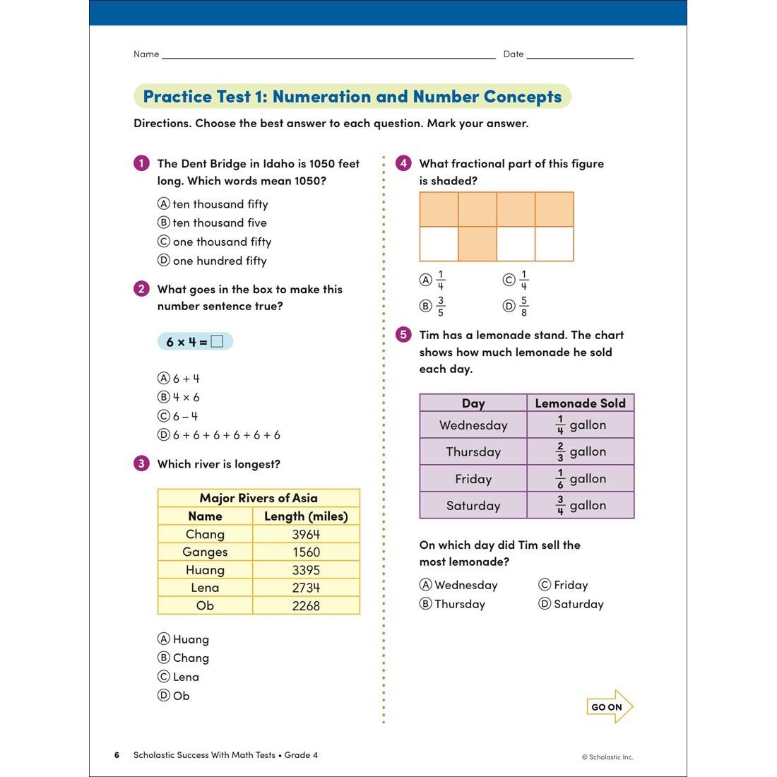 page 6 from Scholastic Success With Math Tests Workbook Grade 4