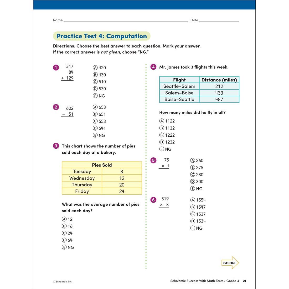 page 21 from Scholastic Success With Math Tests Workbook Grade 4