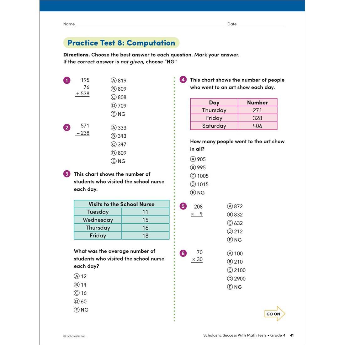 page 41 from Scholastic Success With Math Tests Workbook Grade 4