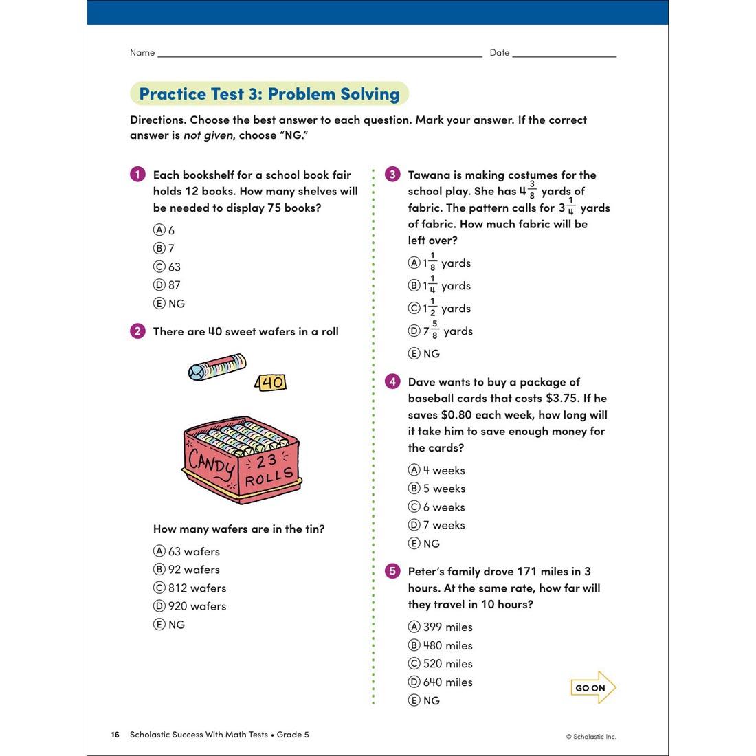 page 16 from Scholastic Success With Math Tests Workbook Grade 5