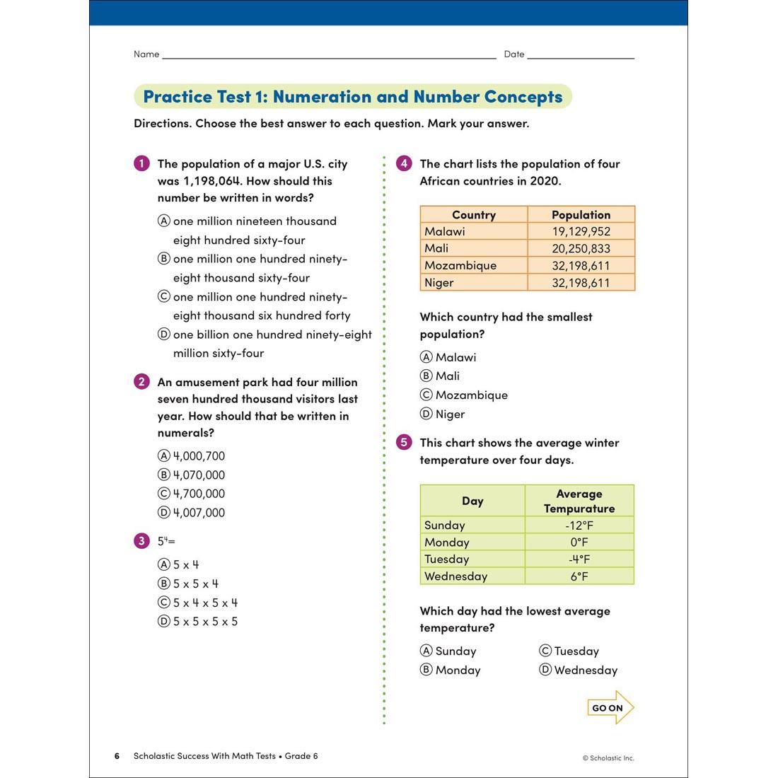page 6 from Scholastic Success With Math Tests Workbook Grade 6
