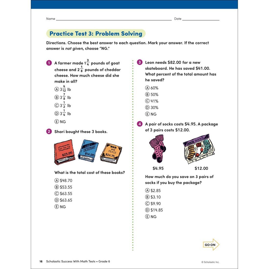 page 16 from Scholastic Success With Math Tests Workbook Grade 6