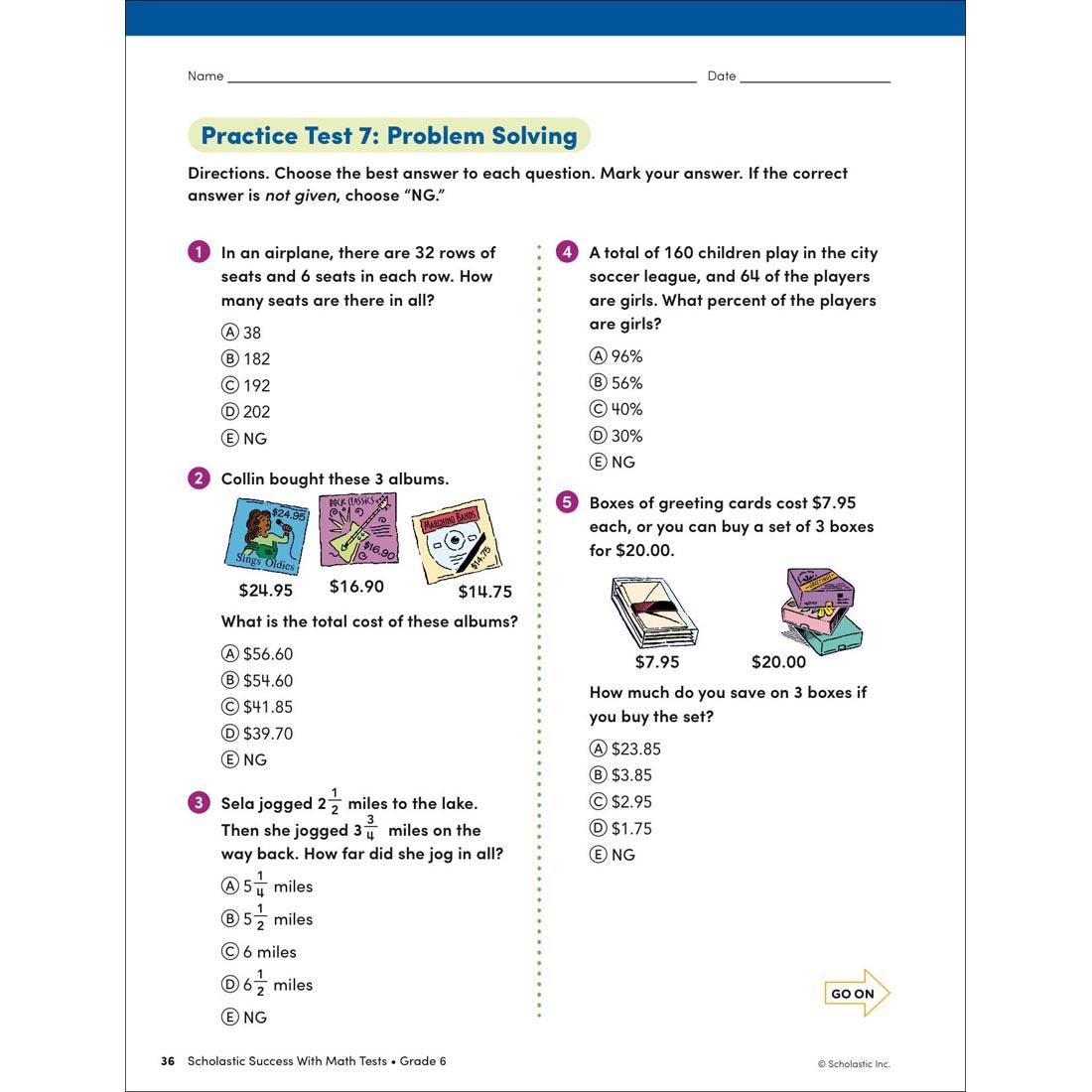 page 36 from Scholastic Success With Math Tests Workbook Grade 6