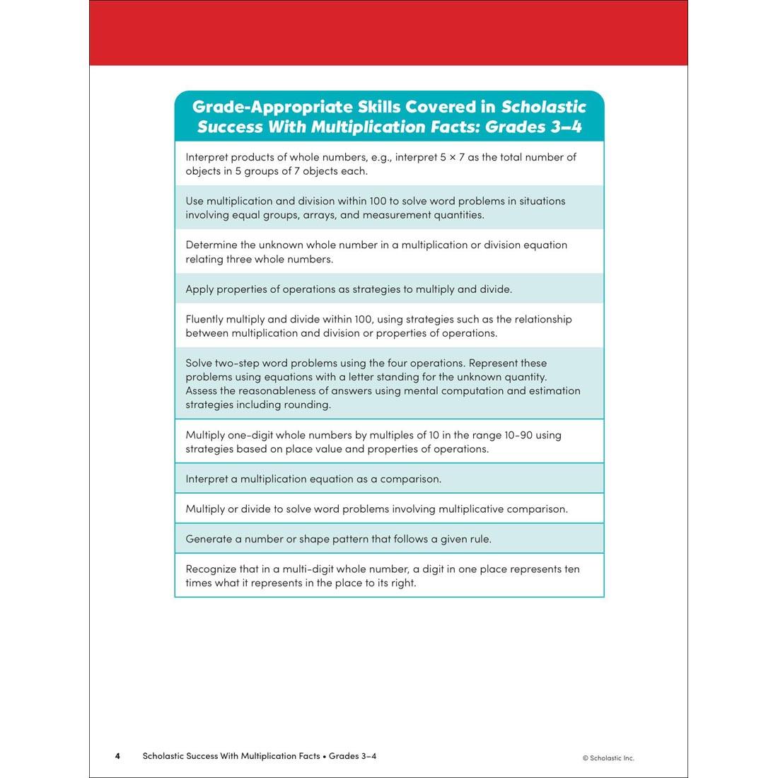 page 4 from Scholastic Success With Multiplication Facts Workbook Grades 3-4