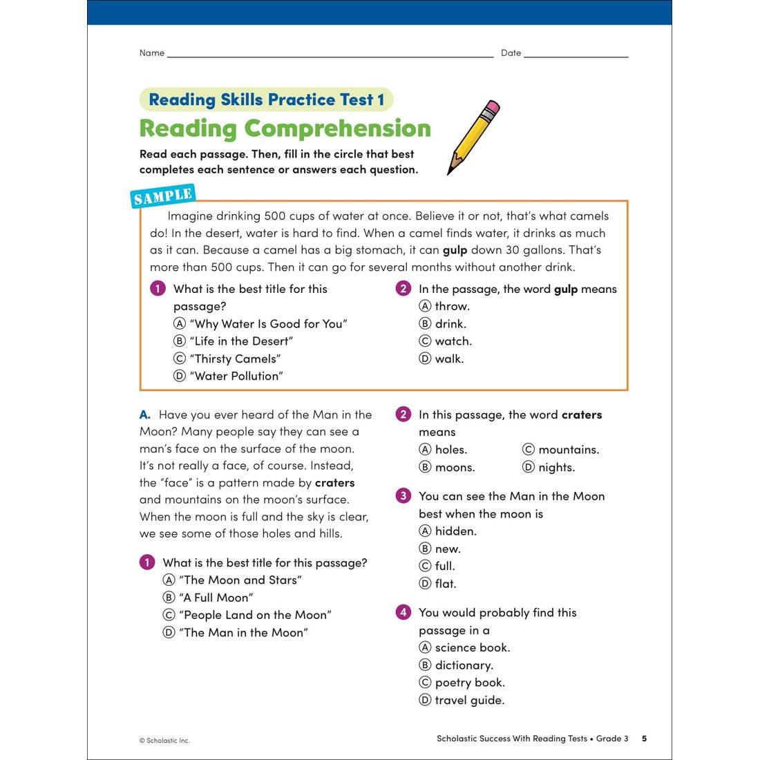 page 5 from Scholastic Success With Reading Tests Workbook Grade 3
